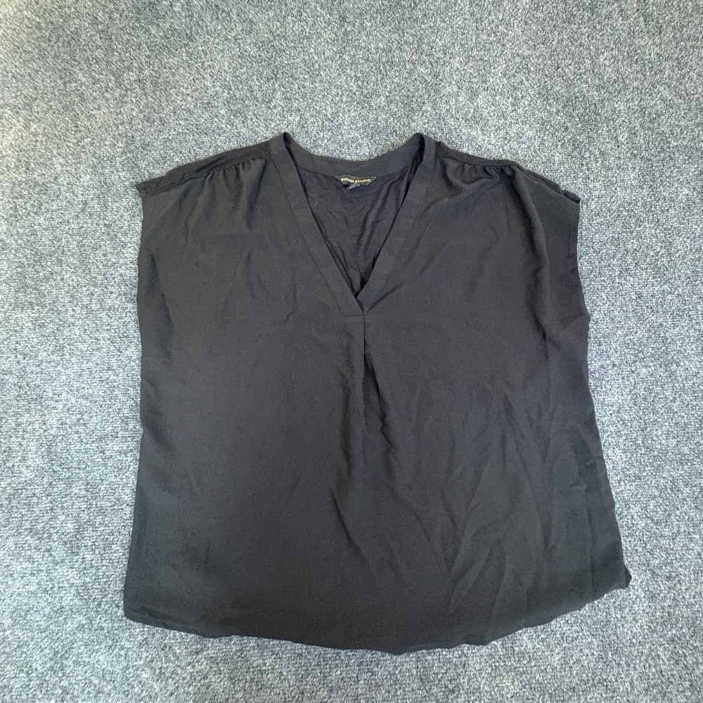 Banana Republic Blouse Top Women XL Black V-Neck Cap Sleeve Everyday Wear Casual
